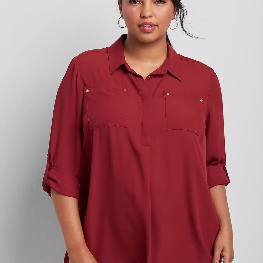 Lane Bryant Deep Red Button-Up Blouse